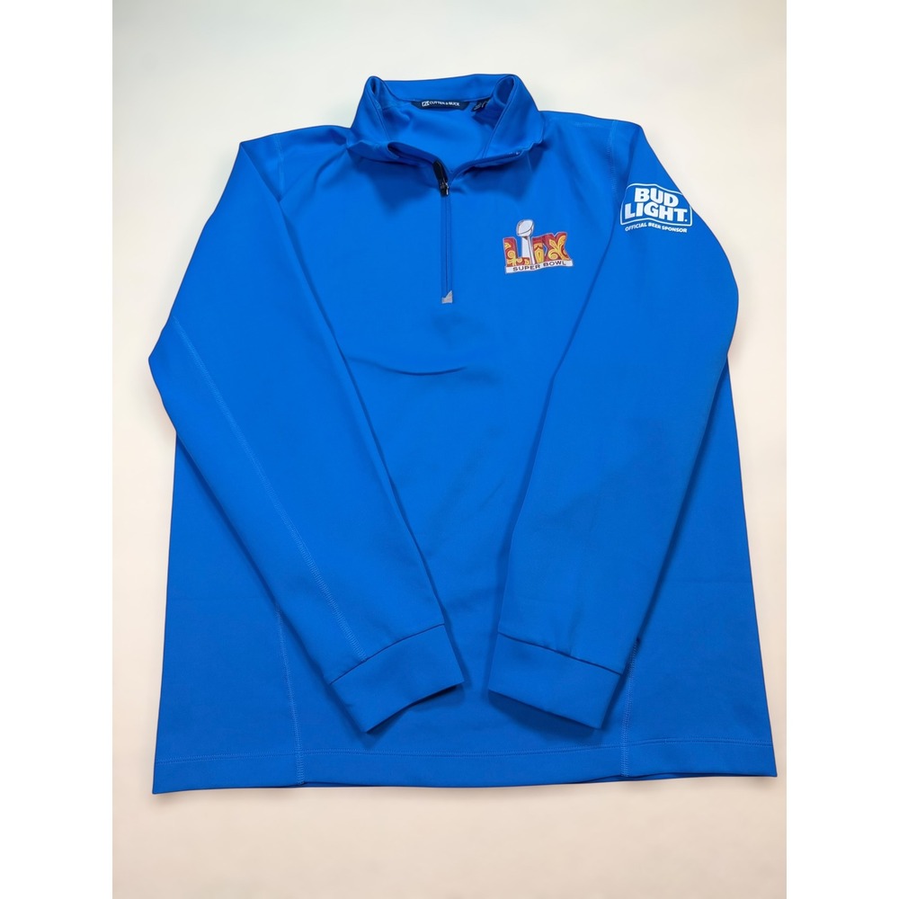 Cutter & Buck Mens Super Bowl LIX Bud‎ Light Quarter Zip Pullover Blue Medium